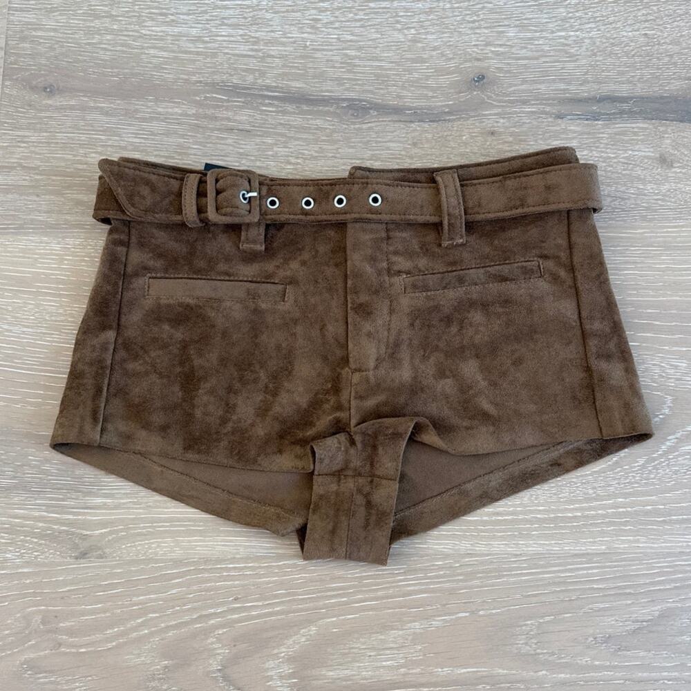 Blank NYC Micro Shorts Faux Suede Belted Size 24 Brown